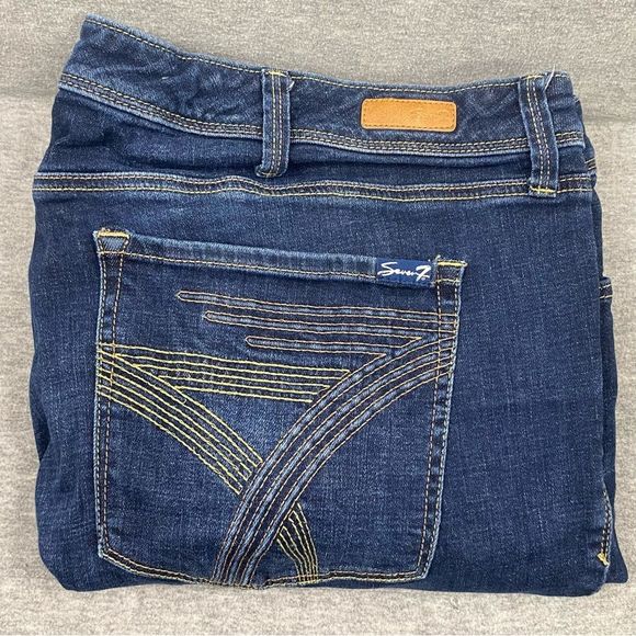 Seven7 Indigo Flare Jeans with Embroidered Pockets - Picture 1 of 12